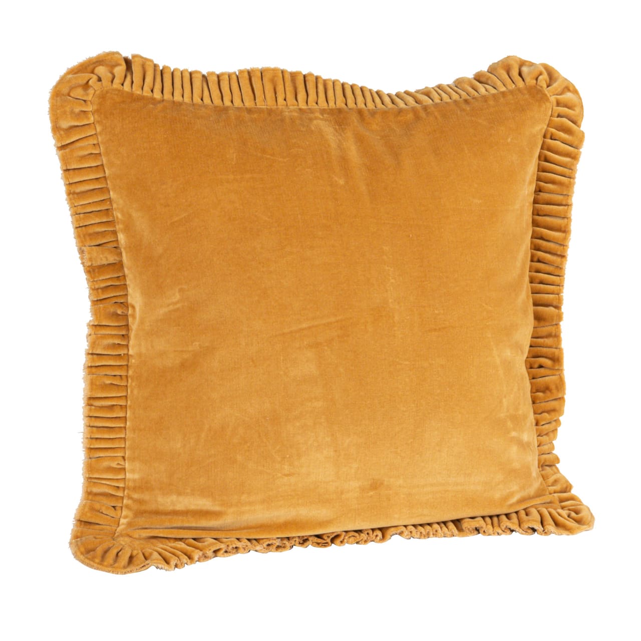 Hello Honey® 20" Mustard Yellow Velvet Ruffled Square Accent Pillow